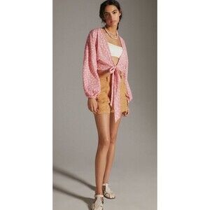 Anthropologie Womens Long Sleeve Tie-Front Cropped Kimono One Size Pink New